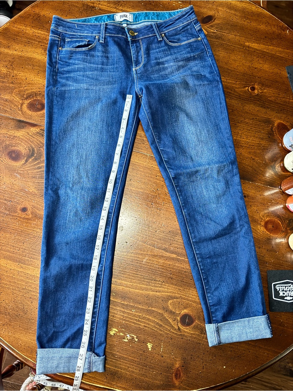 PAIGE Dark Blue Cropped Slim Jeans